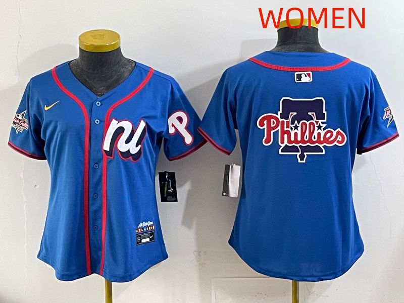 Women 2025 Philadelphia Phillies Blank Blue All star Nike MLB Jersey style 03